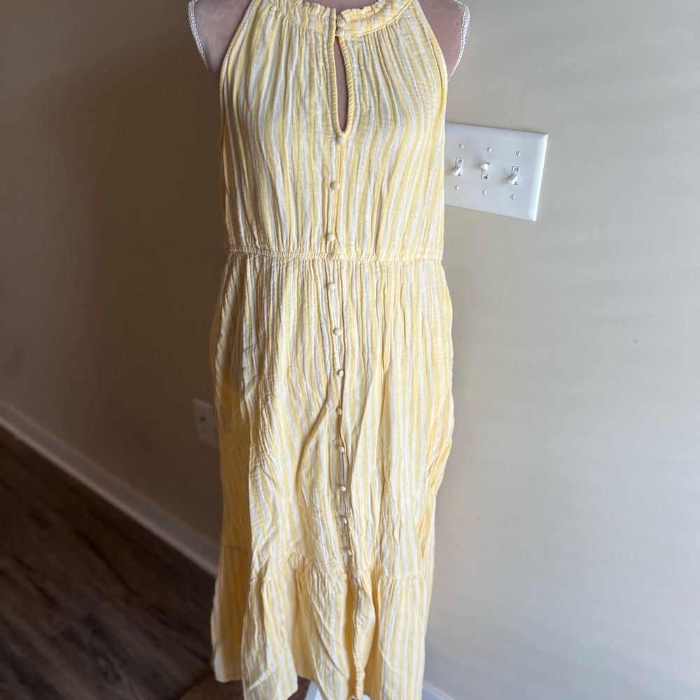 Time and Tru Yellow Striped Midi Dress